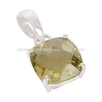 Estilo único Natural Lemon Quartz Gemstone 925 Sterling Silver Pendant Jewelry